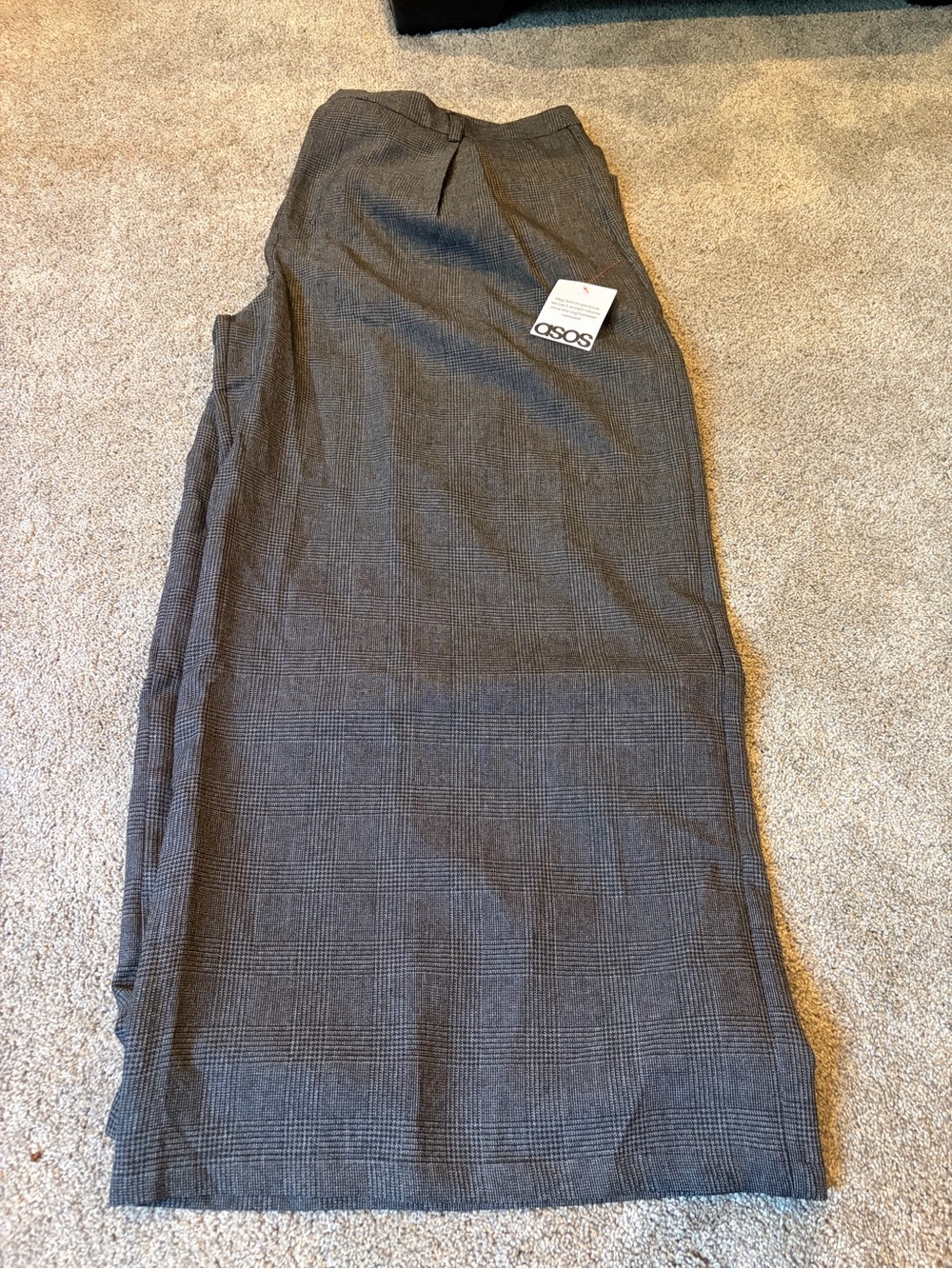ASOS Brown Gray Plaid Wide-Leg Dress Pants